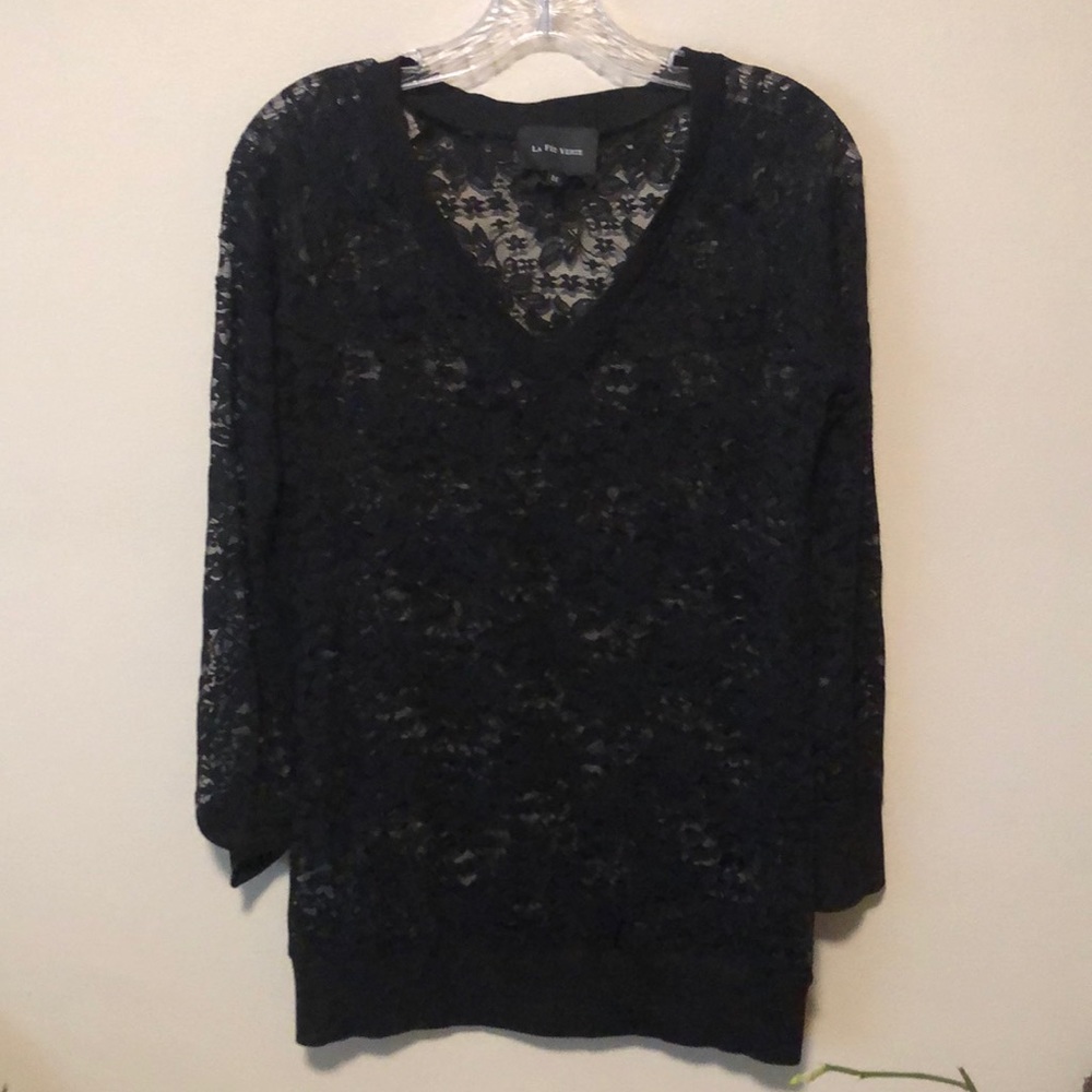 La Fee Verte - black lace v- neck pull over